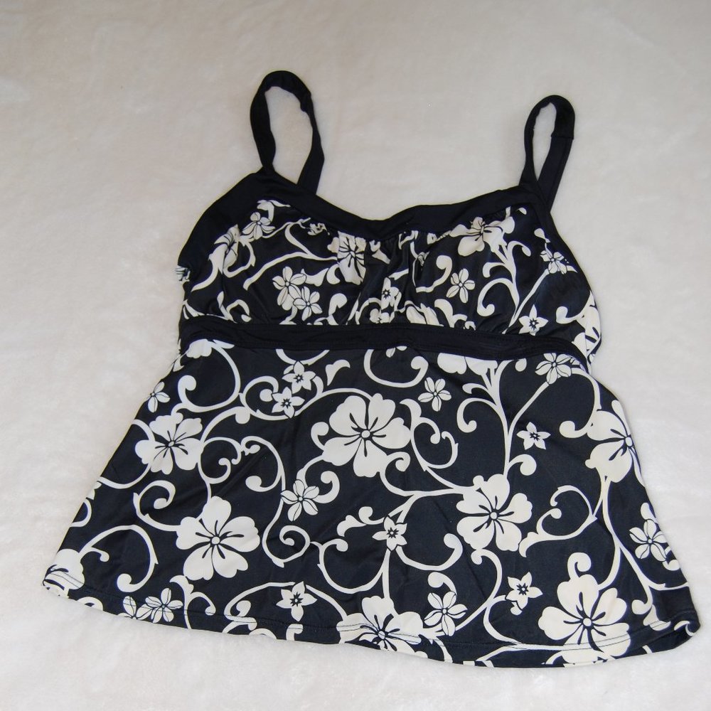 Jamaica Bay black & ivory floral tankini